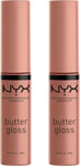 NYX Professional Make Up Butter Gloss, Non-Sticky Lip Gloss, Madeleine, Duo Pac