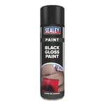 Sealey Black Gloss Aerosol Spray Paint Metal Wood Plastic 500ml - Pack Of 6