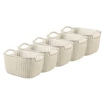 Curver Knit Effect Set of 5 Kitchen, Living room, Bathroom, Bedroom, Utility Rectangular Small Storage Basket 8 Litres - Oasis White