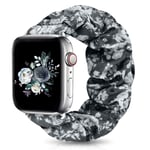 Runostrich Scrunchie Apple Watch Band Floral for iwatch 44mm 42mm, Soft Wristband Elastic Straps Women Bracelets Replacement Band for Apple Watch SE Series 6 5 4 3 2 1 (42mm/44mm L, C1 Grey Rose)