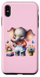 Coque pour iPhone XS Max Bébé éléphant rose en tenue, fleurs et papillons