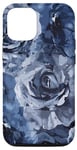 Coque pour iPhone 12/12 Pro Bleu marine et fleurs de roses