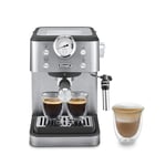 De'Longhi Linea Classic EM450.M Machine à café manuelle avec tige vapeur, machine à expresso avec pompe barista, buse pour cappuccino, filtre double paroi, 15 bar, tasse jusqu'à 13 cm, acier