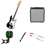 Fender Squier Debut Precision Bass Guitar Kit for Beginners, includes Amplifier, Cable, Strap, and Tuner, Black