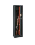 THIRARD Armoire à 5 Fusils Monteria Noire à Fixer - Porte, Structure Acier 3 et 2 MM Ép - Fermeture 4 Pênes, Code Électronique 8 Chiffres, Ratelier, Tapis de Base, Coffret Munition