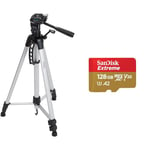 Amazon Basics 152 cm (60-Inch) Lightweight Camera, DSLR and Binocular Tripod with Bag, Black & SanDisk 128GB Extreme microSDXC card + SD adapter + RescuePRO Deluxe, up to 190MB/s