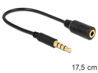 3.5mm audiokabel - Hane-Hona - 4pin - 17.5cm - Svart