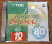 10-pack TDK CD-R D-View 700MB 80 min, Slim Jewel Case, New and Sealed