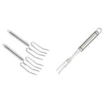 masterclass KitchenCraft Stainless Steel Meat Lifting Forks (Set of 2) & KitchenCraft Professional Meat Serving Fork, 25 cm (10")