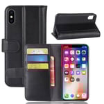 iPhone X/XS Plånboksfodral i Äkta Läder, Svart