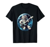 Cosmic Astronaut Cat playing Rock Guitar in Space T-Shirt