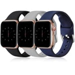 Wepro Pack 3 Straps Compatible with Apple Watch Strap 44mm 40mm 38mm 42mm 45mm 41mm, Soft Silicone Strap Compatible with iWatch Series 7 6 5 4 3 SE, 38mm/40mm/41mm-L, Black/Grey/Blue