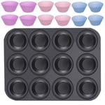 Bakplåt + 12 silikonmuffinsformar / bullformar - Molds-Xin multicolor