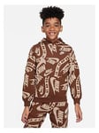 Nike Junior Kids Printed Pullover Hoodie - Brown, Brown, Size Xl=13-15 Years