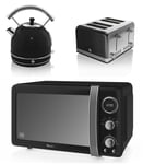 NEW Swan Kitchen Appliance Retro Set - BLACK Digital 20L Microwave, BLACK 1.7 Litre Dome Kettle & BLACK Retro Stylish 4 Slice Toaster Set