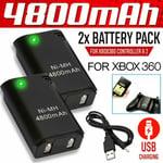 2x Battery Pack + Charger Cable For Microsoft Xbox 360 Wireless Controller Black