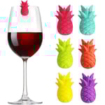 Ananasmodell Glasmarkörer Set med 6 Silikon Dryck Vin Öl Glasmarkörer Glamour Etiketter