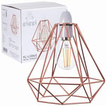 Giggi Rose Gold Lampshade Cage Metal Basket Ceiling Light Shade, Wrought Iron Ceiling Fitting Light & Industrial Style Ring Light Indoor, Metal Basket Pendant Light Shade with lamp Shade Reducer Ring