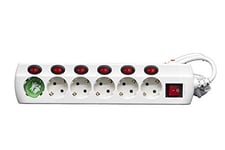 Base 6 Prises Multiprise avec Interrupteur Individuel 16 A/250 V + Protection Contre la Tension