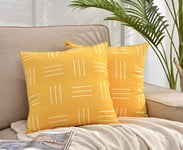 DWDC Cushion Covers 45x45cm Velvet pillow covers 18 x 18 inch Pack of 2 Yellow Square pillowcase with White line streak Print Blend Decorative Soft Cushion Cases for Sofa Bed Car