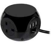New 3 Way Cube Power Socket with 3 USB Ports & 1.4M Electric Extension Lead