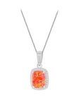 The Love Silver Collection Sterling Silver Synthetic Orange Opal and White CZ Halo Pendant & Curb Chain, Silver, Women