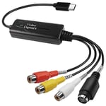RCA AV till USB-C-omvandlare Videoupptagningskort Adapter 1 kanal AV NTSC PAL Video S-Video/Komposit Black