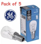 5 PACK OF GENERAL ELECTRIC FRIDGE FREEZER LIGHT BULBS 15W PYGMY E14 -30DC NEW