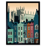 York Minster and Shambles Street Cityscape Art Print Framed Poster Wall Decor 12x16 inch