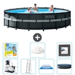 Intex Round Ultra XTR Frame Pool - 549 x 132 cm - Inklusive pump - Stege - Markduk - Lock Underhållspaket - Filtrera bollar - Golvplattor Inklusive T