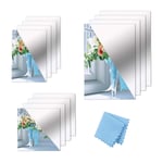 AHANDMAKER 12Pcs Self Adhesive Acrylic Mirror Sheets, 3 Size Flexible Non Glass Mirror Tiles Wall Stickers with Adhesive Back and Suede Fabric Cloth for Home Living Room Bathroom Decor, 3~9x3~6 Inch