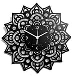 Instant Karma Clocks Wall Clock ➤ Mandala Flowers Artwork Decorative Motif Chakra Art Gift, HDF Wood Coated Finish Black Color, Ø12inch