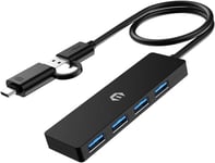 Hub USB Ultra Fin et Portable 4 Ports USB 3.0, Adaptateur USB C, répartiteur USB 4 en 1 avec 4 Ports USB 3.0 pour Ordinateur Portable, Windows, macOS, Linux, Chrome OS