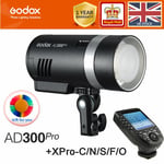 UK Godox AD300Pro 2.4G TTL Round Head Outdoor Flash + Xpro-C /N /S /F/O Trigger