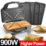900 W Deep Fill 3-in-1 Sandwich Toaster Waffle Maker Grill Toastie Panini Press