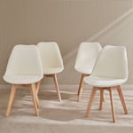 Lot de 4 chaises scandinaves NILS revêtement bouclette blanche. pieds bois de hêtre. chaise 1 place - Blanc