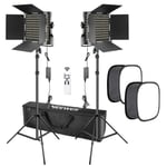 Neewer 2 Packs Advanced 2.4G 660 LED Video Light with Softbox Kit, Dimmable Bi-Color LED Panel with 2.4G Wireless Remote, LCD Screen, Softbox Diffuser and Light Stand for Portrait Product Photography