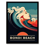 Artery8 The Seaside Calls Bondi Beach Australia Sunset Woman of the Waves Sea Siren Ocean Artwork Framed Wall Art Print 18X24 Inch