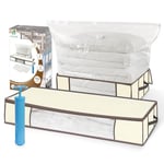 vounot® Lot de 5 Sac de Rangement sous Lit en Tissu Grande Capacité XXL 2 Sacs sous Vide avec 2 Housses de Rangement avec 1 Pompe Coffre de Rangement Duvet et Couettes