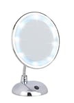 WENKO Miroir LED Maquillage sur Pied, Miroir grossissant LED x3, Ø 16 cm, Acier, 17,5x28x12 cm, chromé