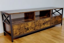 Industrial Tv Cabinet Media Storage Unit 3 Drawers Shelves Large Furniture Retro