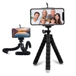 LQRLY Phone Tripod, Extendable and Flexible Phone Tripod Stand with Phone Holder, Travel Tripod for iPhone, Samsung, Huawei and Other Mobile Phones, Black