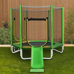Trampoline pour enfants 293×213×204cm,trampoline de jardin avec toboggan,avec échelle,trampoline extérieur avec filet de protection de sécurité, Vert