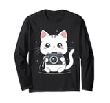 Cat With Camera Photographer Funny Cute Kawaii Photography Long Sleeve T-Shirt