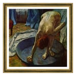 ConKrea Poster and Print with Classic Frame - Edgar Degas Tub Woman Who Cleans the Tub 1886 - Impressionism Art (376) Dimensioni Stampa: 70x70cm G - Classica Oro A Foglia Invecchiato Verde Smeraldo