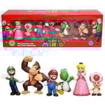6-pack Super Mario Bros Actionfigurer Ornament Dekoration Peach Toad Mario Luigi Yoshi Donkey Modelldocka Leksak Barnfödelsedagspresent [HK] A
