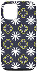 Coque pour iPhone 15 Pro Slate Gray White Yellow Midnight Blue Flower Moroccan Mosaic