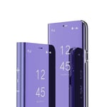 COTDINFORCA Mirror Makeup Case For OPPO A52 Shell,OPPO A72 Cover Slim Clear View Standing Bright Flip Folding Kickstand Protective Bumper Case for A52 / A72 / A92 (2020) Mirror PU Purple MX