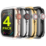 4 Pack Screen Protector 40mm Case for Apple Watch Series 6 5 4 SE 40mm, HANKN Full Front Plated Soft TPU Shockproof Cover Bumper for Iwatch, Black Gold Silver Clear, 40mm