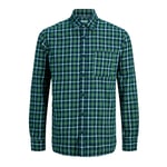 Jack & Jones Mens Casual Checked Shirt, Single Pocket, Button Cuff, Forest Night